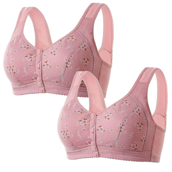Bigersell Push up Bras for Women Pack of 2 Plus Size Full-Coverage Bras Front Ruched Padded Bra Style-D47, Ladies Wireless Bralette Comfortable Soft V-Neck Wire-Free Bra Z-1-Pink 50B
