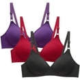 thumbnail image 1 of Bigersell Push up Bras for Women Pack of 3, T-Shirt Bras No Underwire Ladies Comfort Soft V-Neck Padded Bras Hook and Eye Closure Wireless Bralette Style-D9, Sports Bras Pack I-Purple L, 1 of 4