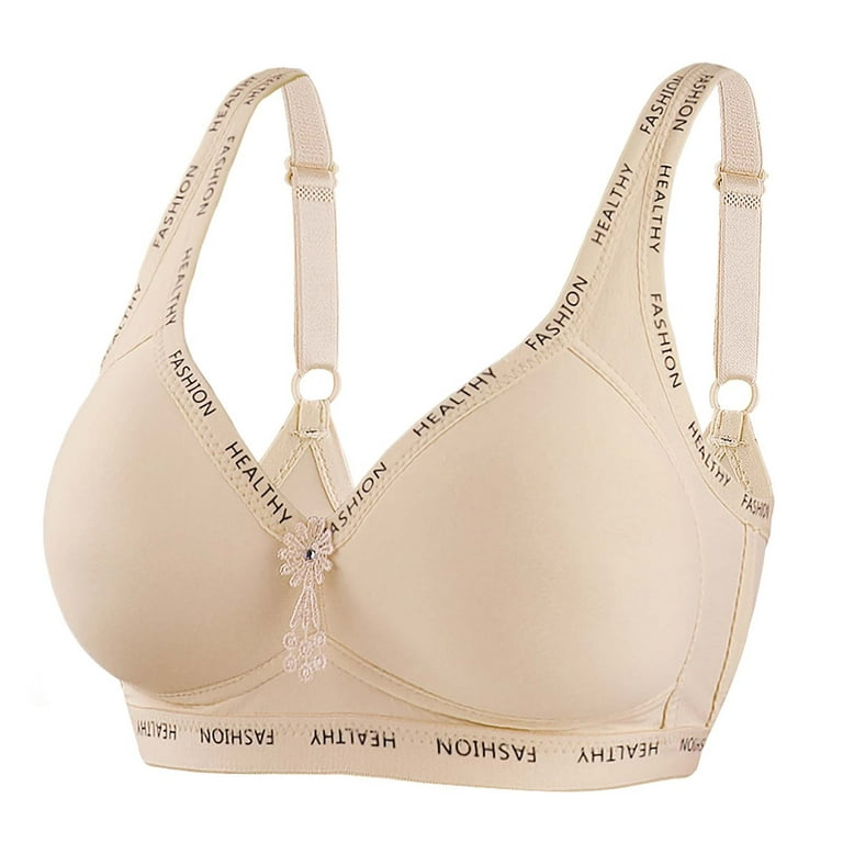 Lightweight V Neck Push Up Bras Wirefree High Support Bra for Women Small  to Plus Size Everyday Wear (Beige, XXL)