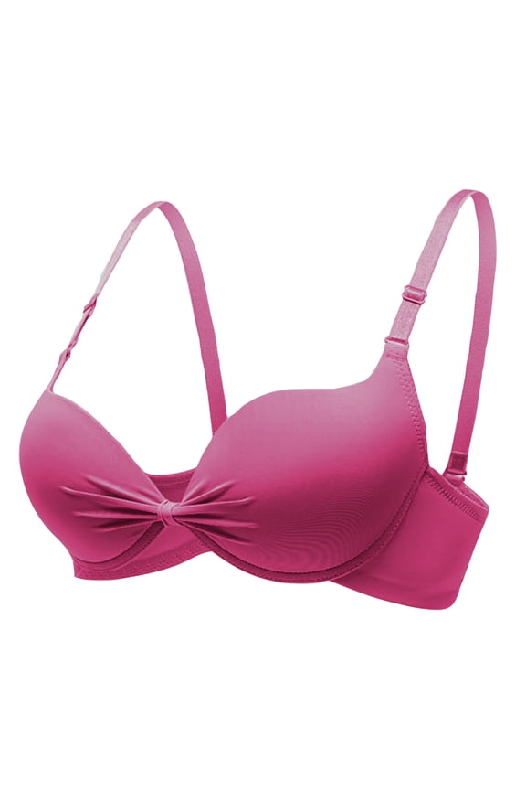 Push up Bras Women No Underwire T-Shirt Bras Front Ruched Ladies Padded Wireless Bralette Female Wire-Free Everyday Bras Hook and Eye Closure Style-D13, Hot Pink S