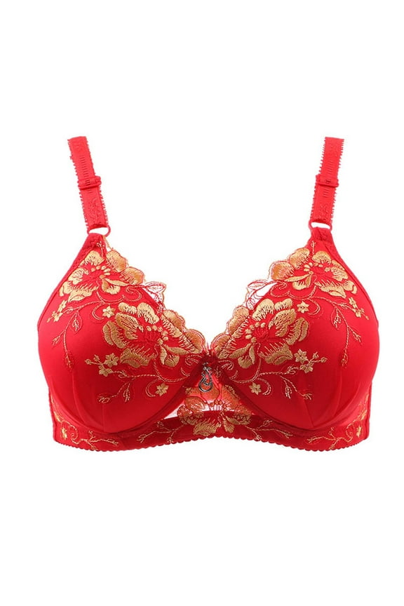 Push up Lace Bras Women V-Neck Comfort Soft Bra Wireless Bras Hook and Eye Bra Closure Sports Bras No Underwire Brassiere Underwear Lightly Padded Bra Everyday Bralette Red XXL