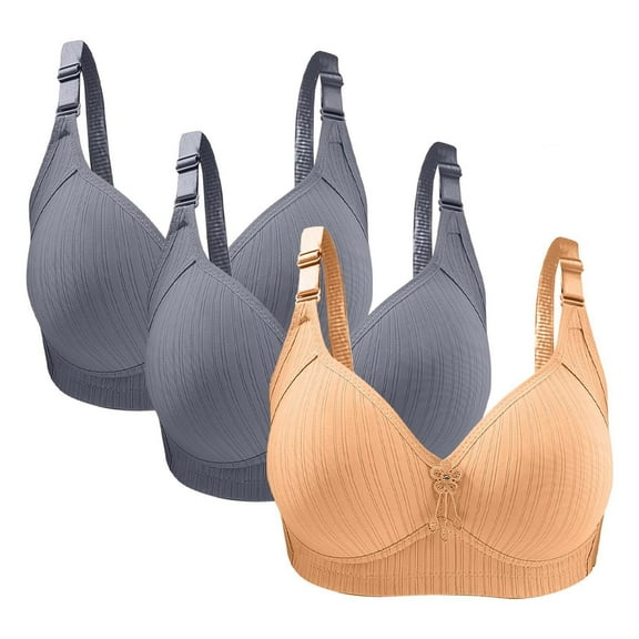 Bigersell Push up Padded Bra On Sale 3pc Woman's Plus Size Solid Color Without Underwire Gathering Comfortable Bras Daily Bra Push-Up Bra Style F-1219 Beige 44/100