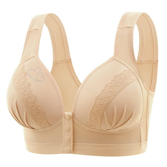 Bigersell Push up T Shirt Nra Upgrade Ladies Seamless Comfortable No Underwire Breathable Gathering Front Opening Buckle Bra Woman Underwear Push-Up Bra Style F-648 Beige L