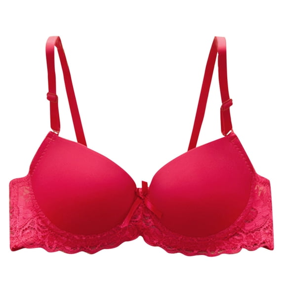 Bigersell Push-Up T-Shirt Bra Women Lace Backless Anti-Light Bottoming Wrapped Chest Vest Underwear Women Size Padded Bra With Straps, Style 81, Red 38B