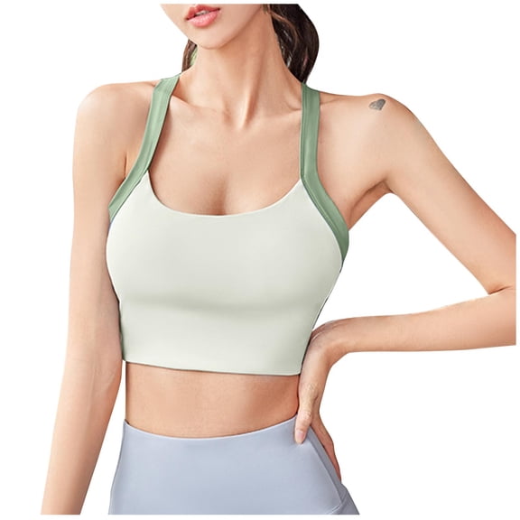 Bigersell Push up Bra Clearance Women's Contrasting Shaped Back and Shock-Absorbing Push up Sports Bra Training Bra Style F-1318 Green M