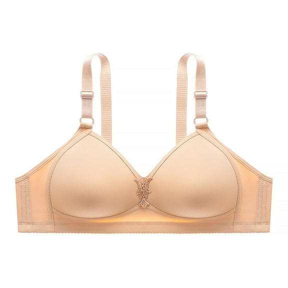 Bigersell Push up Bras Women Comfortable Wireless Bralette Back Hook and Eye Closure Ladies V-Neck Padded Brassiere Everyday Bras Underwear Beige XXL