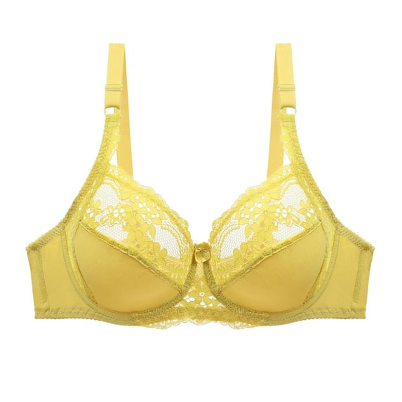 Bigersell Pushup Bras for Women Clearance Women's Solid Color Ring Oversized Gathering Underwear Daily Bra Push-Up Bra Style F-1113 Yellow XL