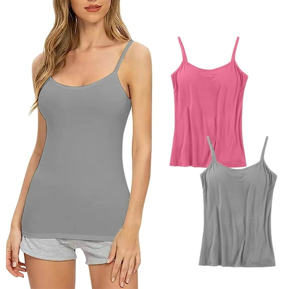 Bigersell Racerback Bras Pack for Women Trendy 2024 Women's 2pc Daily Sling with Chest Pad Camisole Shelf Bra Spaghetti Straps Tank Tops Full-Figure Bra Style F-248 Gray L
