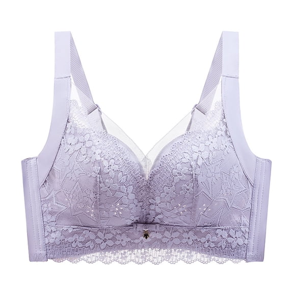 Bigersell Racerback Bras for Women Deals Plus Size Bras for Women Lace Bra Style B4744 V-Neck Padded Bras Hook and Eye Bra Closure Short Size Bras for Women Full-Coverage Gray L