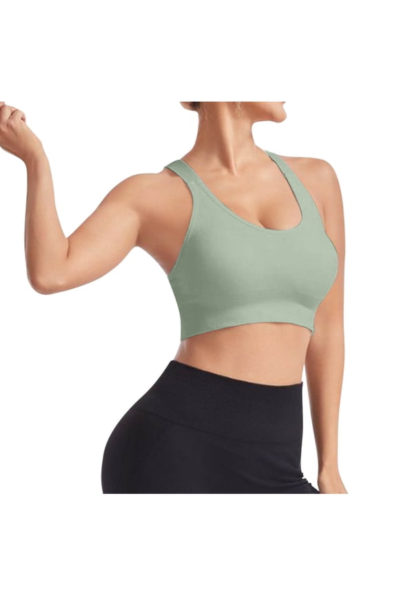 Racerback Sports Bras for Women Padded Workout Crop Tank Tops Running Yoga Bras Removable Pads Ladies Push up Wireless Bras Green S