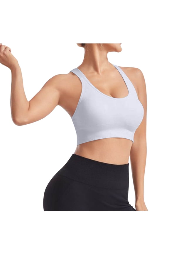Racerback Sports Bras for Women Padded Workout Crop Tank Tops Running Yoga Bras Removable Pads Ladies Push up Wireless Bras White S