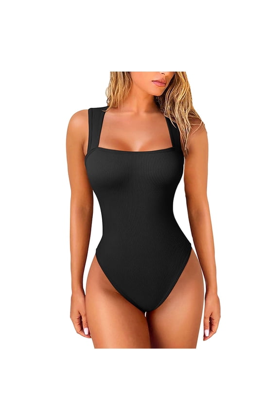 Ribbed Bodysuit for Women One-Piece Swimsuits High Cut Bathing Suit Racerback Soft Cup Padded 1 Piece Swimsuit Black M
