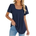 thumbnail image 1 of Bigersell Ruffle Sleeve Tops for Women Polyester Pleated Square Neck Short Sleeve Blouses & Tunics Casual Summer Tops Solid Color T-Shirts Navy L, 1 of 3