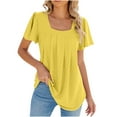 thumbnail image 1 of Bigersell Ruffle Sleeve Tops for Women Polyester Pleated Square Neck Short Sleeve Blouses & Tunics Casual Summer Tops Solid Color T-Shirts Yellow M, 1 of 3