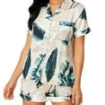 thumbnail image 1 of Bigersell Satin Pajamas Shorts Set Women's Striped Silky Satin Pajamas Short Sleeve Tops with Shorts Two Piece Sleepwear Pjs Sets Women Summer Button up Tops and Shorts Lounge Sets White S, 1 of 8