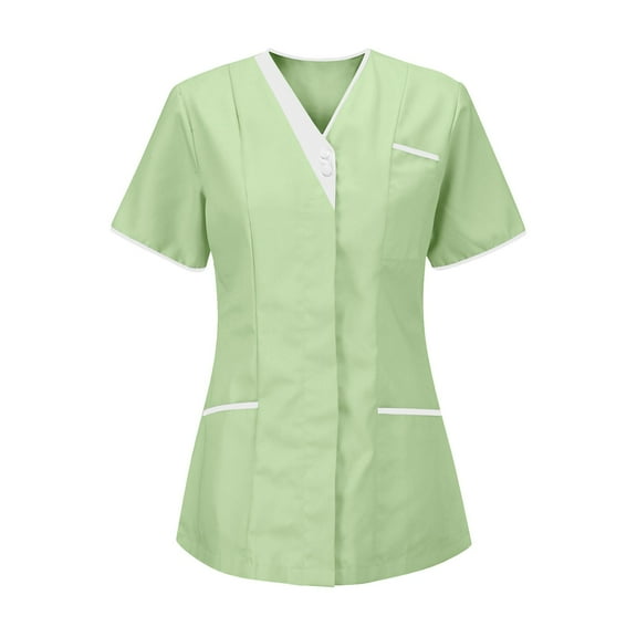 Bigersell Scrub Tops for Women Clearance Sale - Soft Stretch V-Neck Nursing Tops with 3 Pockets Workwear, T-21, Green, S