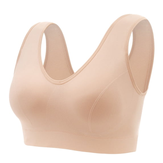 Bigersell Seamless Bras for Women Comfort Wireless Sports Bras Pullover Wire-free T-Shirt Bra Pull-On Bra Style-D37 Low Impact Yoga Bra Workout Crop Tops Padded Bralette Y-1-Beige One Size