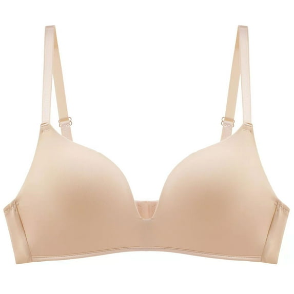 Bigersell Seamless Bras Women T-Shirt Bra Ladies V-Neck Push up Padded Bras No Underwire Womens Comfort Soft Wire-Free Bra Style-D54 Wireless Bralette S-Beige L