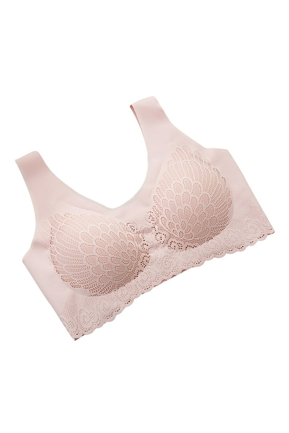 Seamless Pullover Bra for Women Lace Back-Smoothing Wireless Sports Bras Pink L