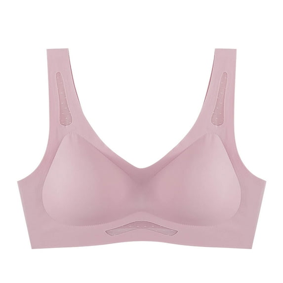Bigersell Seamless Wireless Bras for Women Soft Cup Pullover Bra Comfortable Breathable Back Mesh Ladies V-Neck Push up Padded Bras No Underwire Pink XXL