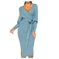 thumbnail image 1 of Bigersell Shapewear Dress Deals Female V-Neck Long Sleeve Midi Wrap Dress Style D-66 Midi Dresses Ladies Plus Size Summer Dresses , Light Blue L, 1 of 7