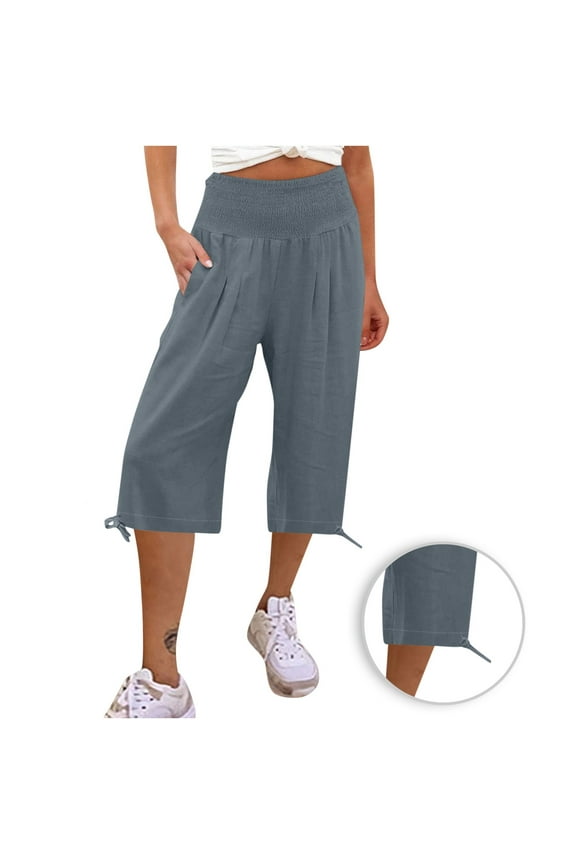 Short Capris for Women Women's Loose Shrink Wide Leg Pants High Waisted Straight Pants Silvers xxl