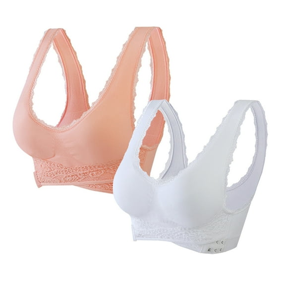 Bigersell No Show Bras for Women Sale 2pc Bras for Older Women No Underwire Bra Style R2857 V-Neck Full-Coverage Bras Hook and Eye Bra Closure Women Size Sleep Bralette Pink 4XL