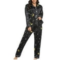 thumbnail image 1 of Bigersell Silk Pajamas for Women Soft Comfy Pajama Sets Womens Silk Satin Pajamas Loungewear Floral Pattern Two-piece Sleepwear Button-Down Pjs Sets Pajamas Included Long Pants Black XL, 1 of 7
