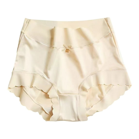 Bigersell Silk Panties for Women High Waisted Seamless Underwear Comfortable Full-Coverage Briefs Panty Underpants No Show Underwear Beige XL