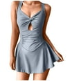 thumbnail image 1 of Bigersell Skirt Swimsuits for Women Cut Out Ruched One-Piece Swimsuits Tankinis Swimwear 1 Piece Swimsuits for Women with Skirt Beach Vacations Swimsuits Gray L, 1 of 5