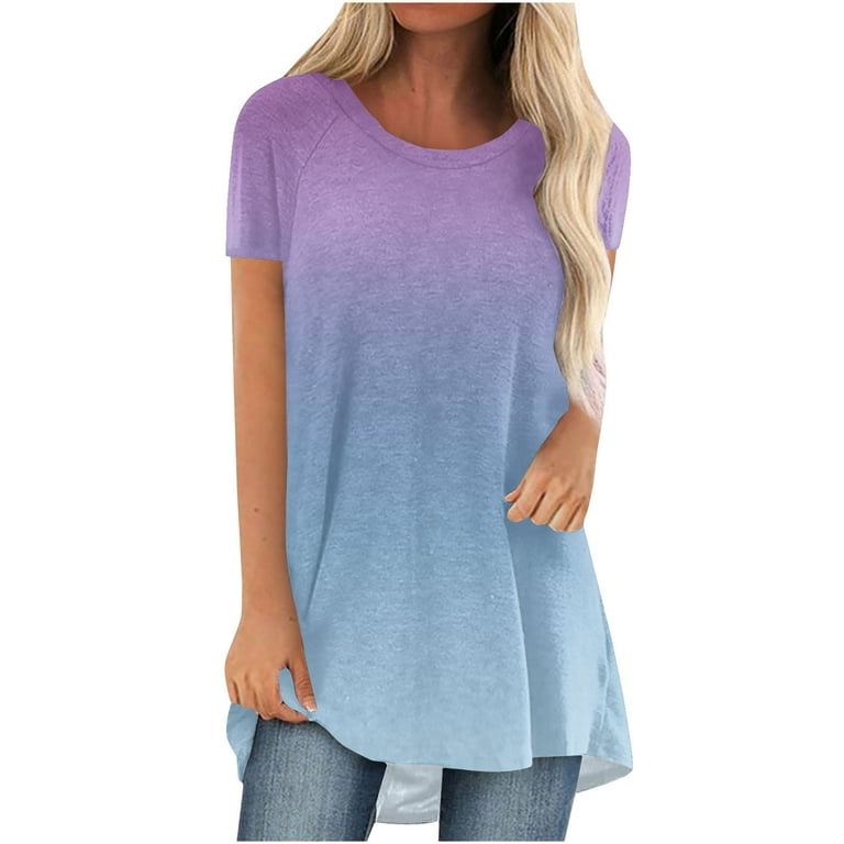 Bigersell Sleep Shirts for Women Summer Printed Round-Neck Loose