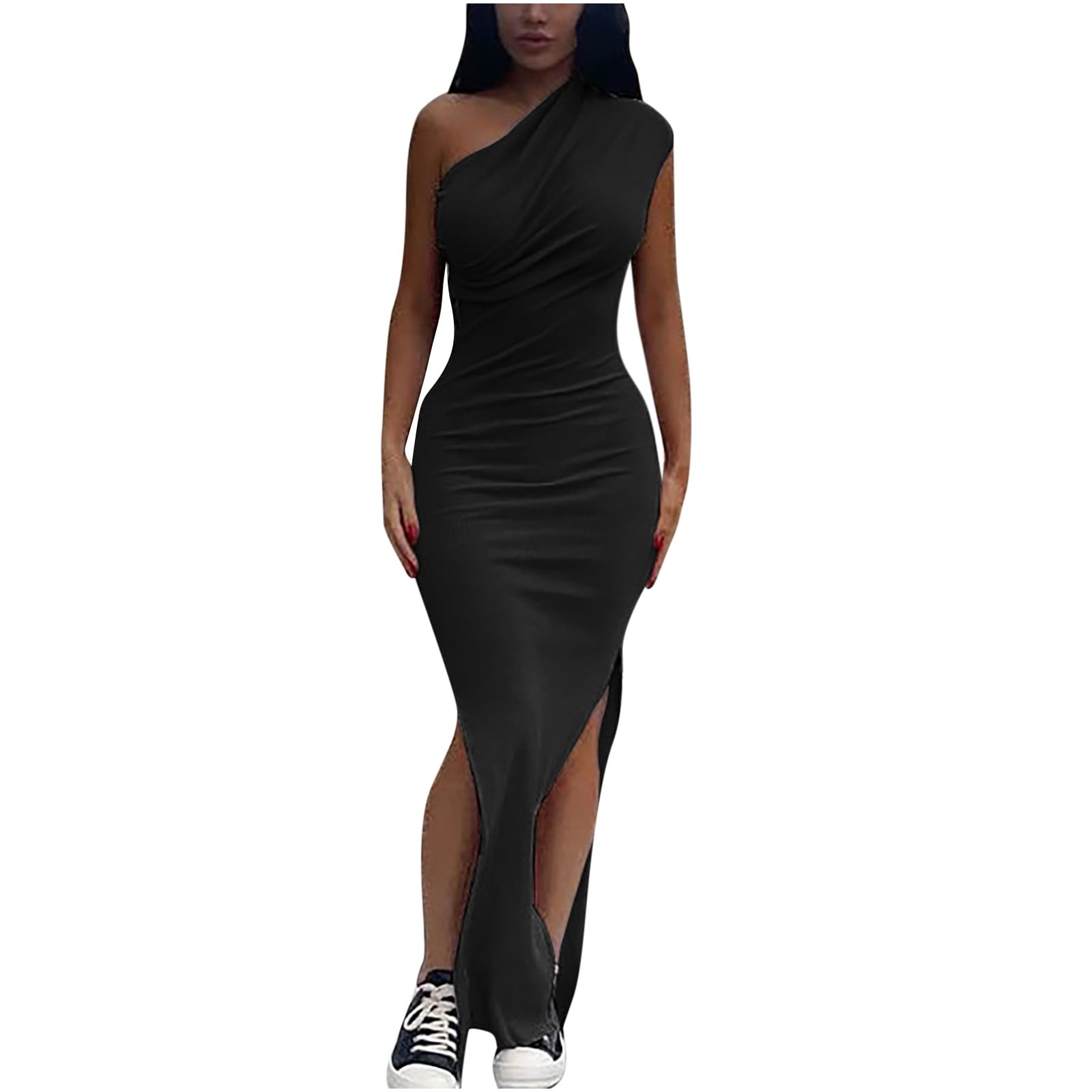 SOLID SLEEVELESS BLACK DRESS