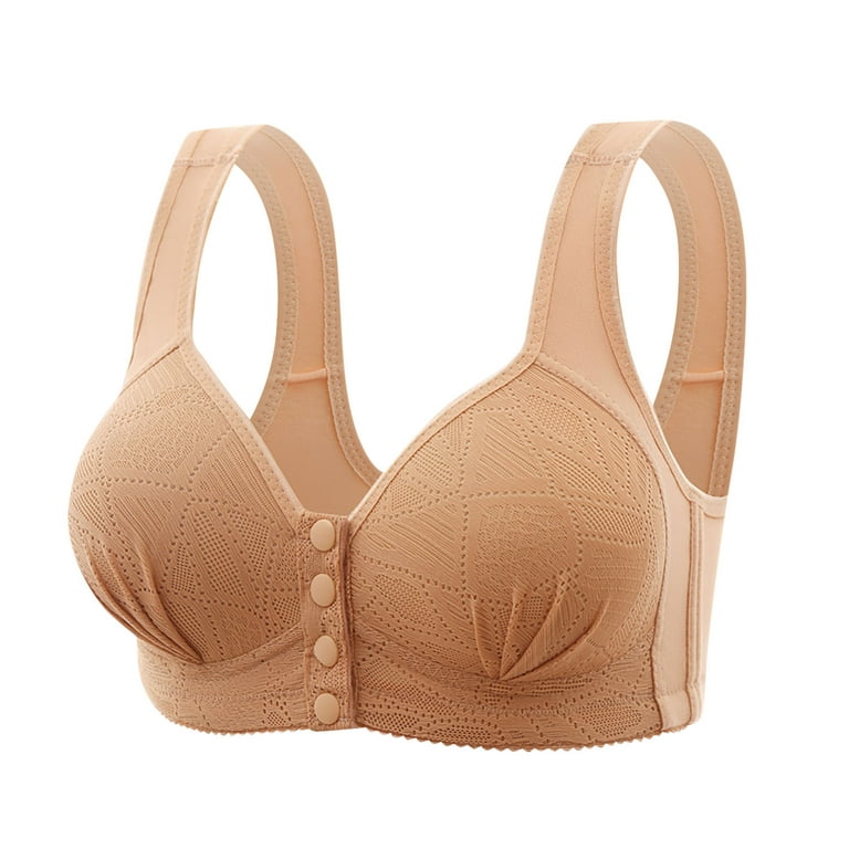 Bigersell Snap Front Bras Elderly Women Front Closure Full-Coverage Bras No  Underwire Solid Push up Padded Bra with Wide Strap Breathable 
