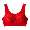 thumbnail image 1 of Bigersell Snap Front Closure Bras for Women Floral Lace Mesh Push up Bra No Underwire Full-Coverage Wireless Bra Comfort Soft V-Neck Lightly Padded Bralette Everyday Bras C-20-Red 90B, 1 of 6