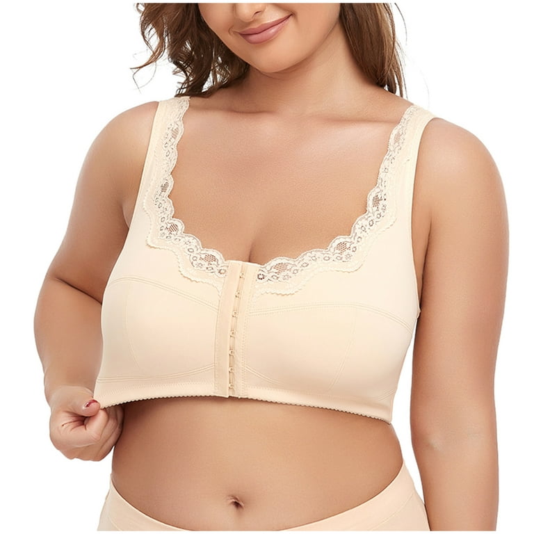 Bigersell Soft Bra Women Wirefree Lace Cup Front Button Thin Large