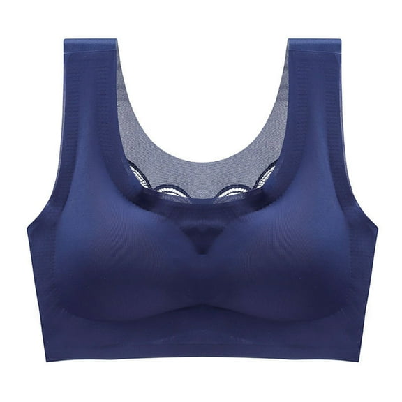 Bigersell Soft Bras for Women Wirefree Sale Padded Bras Wire-Free Bra Style B4609 V-Neck Convertible Bras Pull-On Bra Closure Big Girls Size Comfortable Sports Bras for Women Blue L