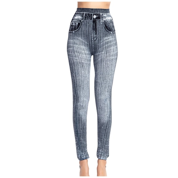 Bigersell High Waist Leggings for Women Full Length Pants Leggings Camouflage Imitation Denim Leggings Elastic Slim Breathable Capris Compression Leggings for Ladies