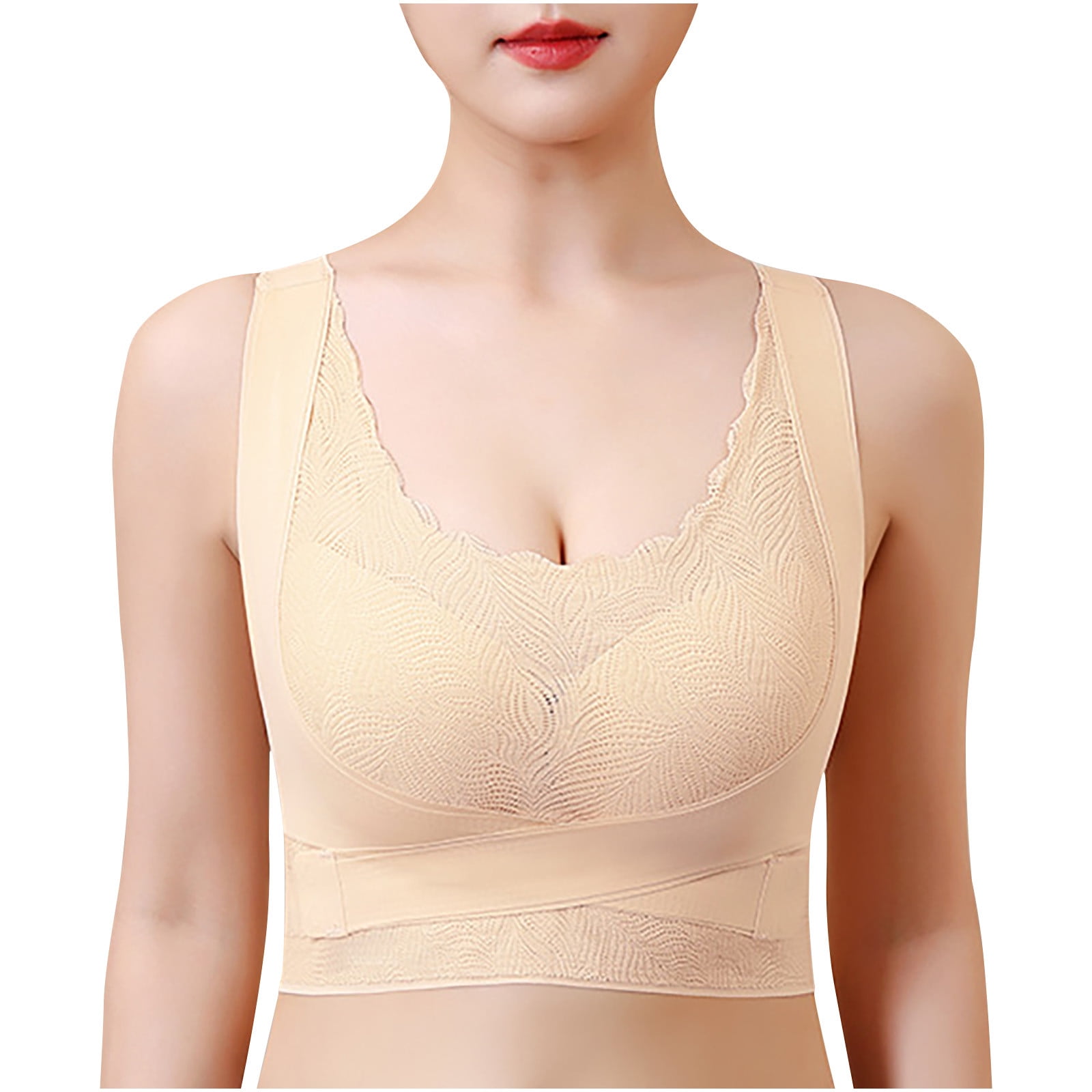 Bigersell Support Bras for Older Women Full-Coverage Summer Tube Tops Bra  for Women T-Shirt Bra Style R3786 V-Neck Back-Smoothing Bras Pull-On Bra  Closure Women's Plus Size Workout Tops Hot Pink M 