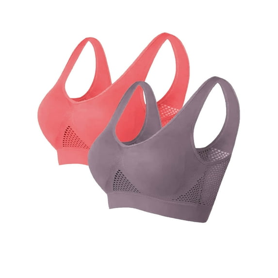 Bigersell Sports Bra 2 Pack for Women Bras for Women No Underwire Running Yoga Bra Pack of Sports Bras Ladies Pullover Bras Comfort Soft Workout Bra Push up Bras for Women Y-4-Red-A M