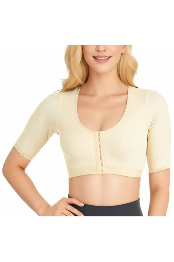 Sports Bra Clearance Women's Steel Ring- Push up Front Button Body Shaping Tops Corset Yoga Running Shockproof Sports Bra pullover Bra Style F-1329 Beige S