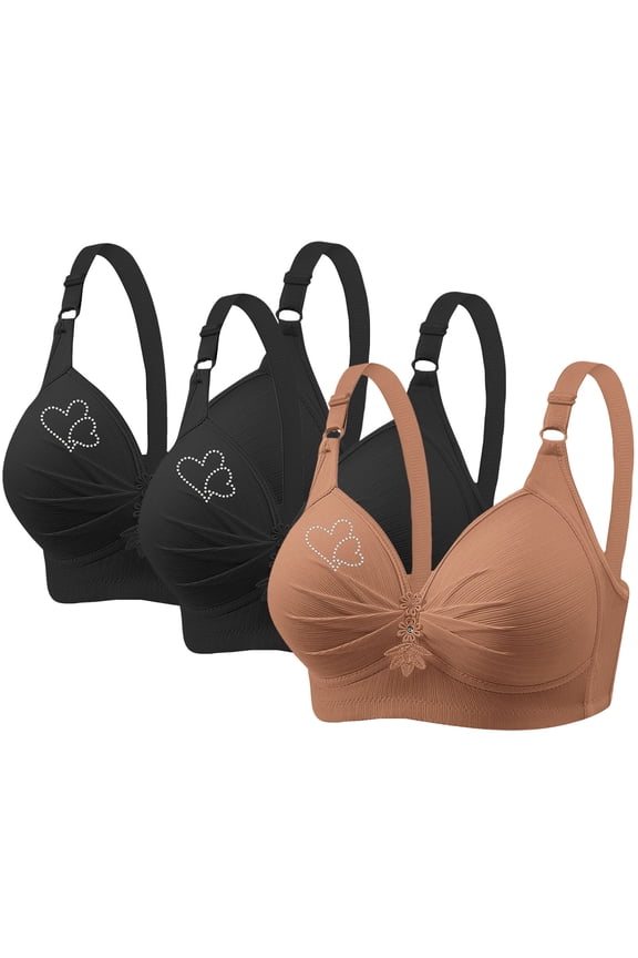 Sports Bra Discouts 3pcs Woman's Printing Push up Bras Plus Size Daily Bra Underwear No Underwire Wire-Free Bra Style F-592 Khaki S