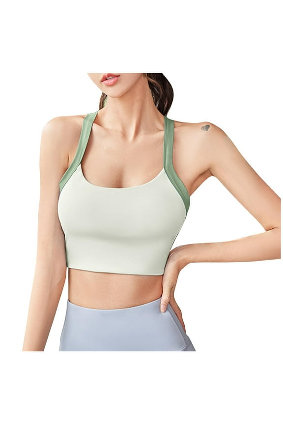 Sports Bra Trendy Women's Contrasting Shaped Back and Shock-Absorbing Push up Sports Bra Lace Bra Style F-1318 Green S
