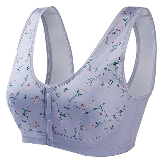 Bigersell Sports Bra for Women Girls Women Printed Non-Underwire Seamless Ice Silk Front Buckle Vest-Style Underwear Regular Size Female Spaghetti Strap, Style 3356, Light blue 44B