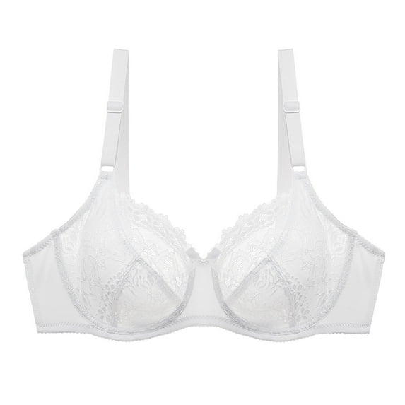 Bigersell Sports Bra for Women Girls On Sale Women's Solid Color Lace Underwire Oversized Gathering Underwear Daily Bra Demi Cup Bra Style F-1046 White 3XL