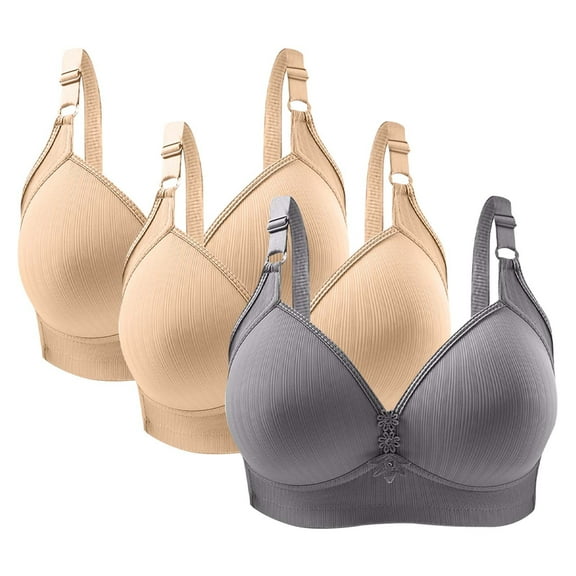 Bigersell Sports Bra for Women Girls Upgrade 3pc Woman's Solid Color Daily Bra Without Underwire Gathering Bras Mastectomy Bra Style F-1121 Gray 40/90