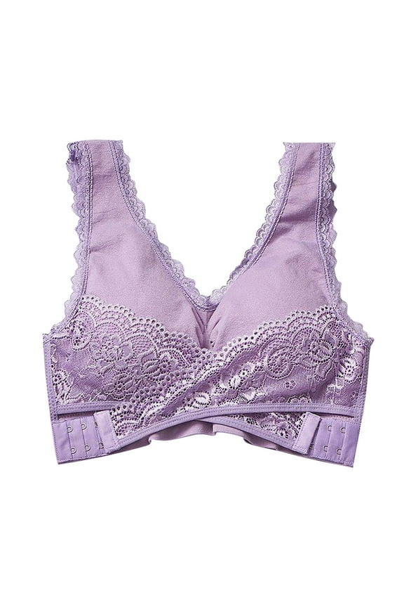 Sports Bra Women Solid Color Lace Comfortable Bra Underwear Underwear Women's Plus Size Push Up Bra, Style 9856, Purple 40B