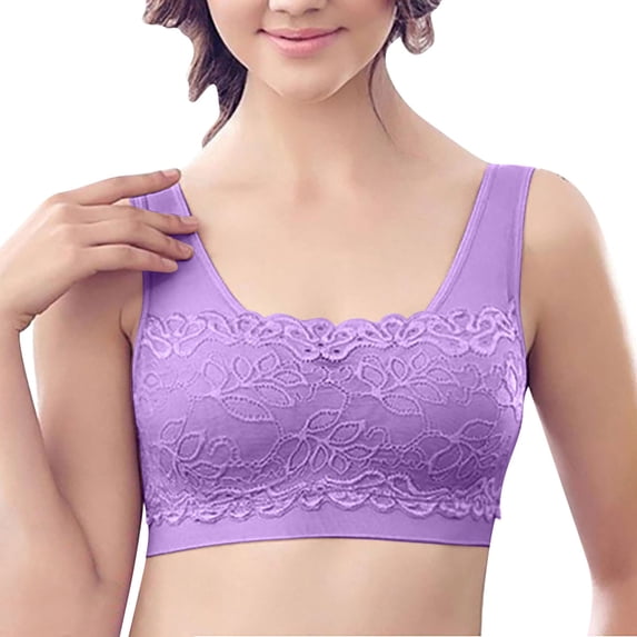 Bigersell Sports Bra for Women Girls Deals Women's Sports Yoga Underwear with Breast Pad Lace Solid Color Tops Plus Size Bra Style F-428 Purples M