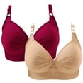 thumbnail image 1 of Bigersell Sports Bras Pack Women 2pcs Ruched Front Push up Bras No Underwire Women’s Plus Size Full-Coverage Wireless Bra V-Neck Soft Comfortable Wire-Free Bra S-9-Red, 1 of 4