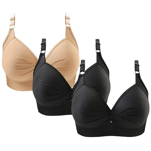 Bigersell Sports Bras for Women 3 Pack Ruched Front Ladies Push up Bras No Underwire Women’s Plus Size Full-Coverage Wireless Bra Hook and Eye Closure Wire-Free Bra S-11-Beige