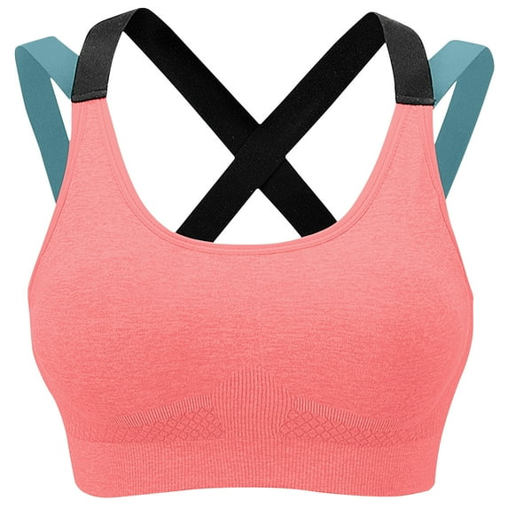 Bigersell Sports Bras Women Criss-Cross Back Yoga Bra Ribbed Workout Crop Tank Tops Padded Bra U-Neck Push up Bralette Running Sport Bras Cropped Camisoles Built In Bra Pink M